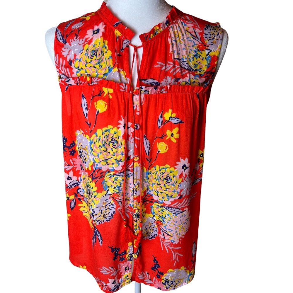 Pale Sky Stitch Fix Etra Orange Tassel Detail Button Down Top - Size Medium NWT